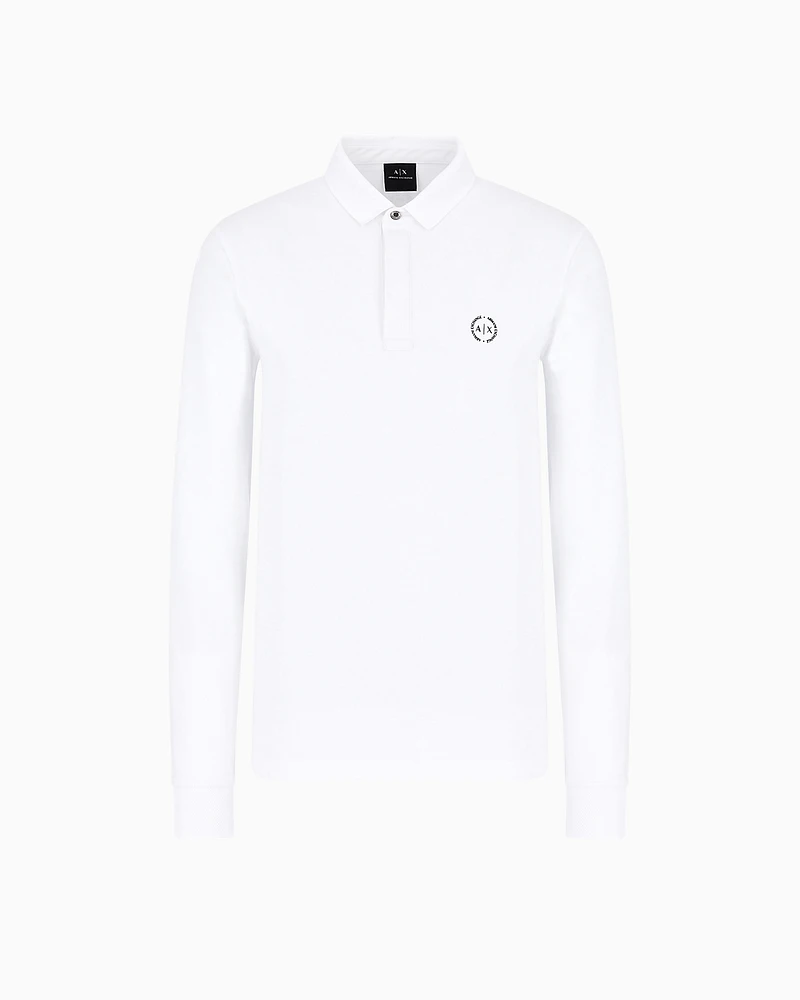 Armani Exchange - Slim fit polo shirt stretch cotton with long sleeves, Man, White, Size: