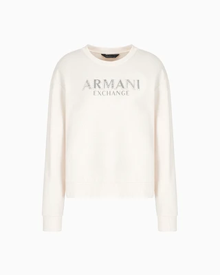 Armani Exchange - Crewneck sweatshirt with metal logo, Woman, White, Size: