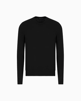 Armani Exchange - Basic crew neck sweater with embroidered logo, Man, Black, Size:
