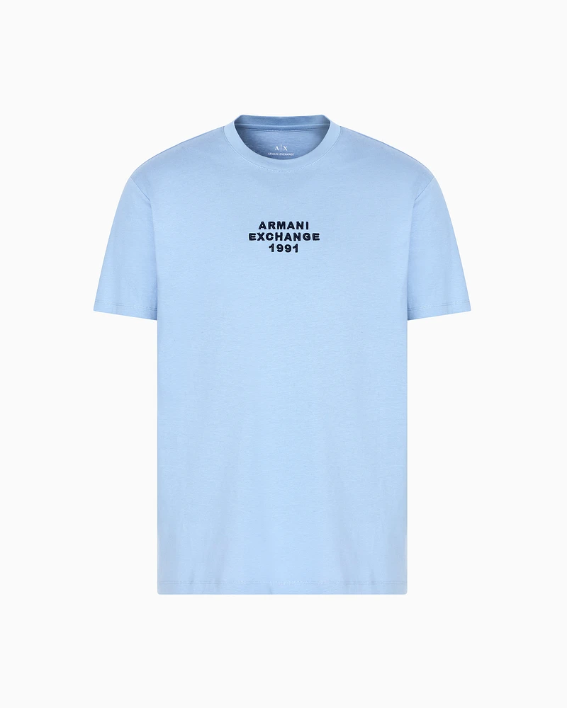 Armani Exchange - Regular fit T-shirt with logo lettering, Man, Light Blue, Size: