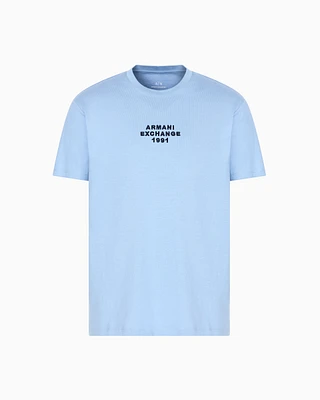 Armani Exchange - Regular fit T-shirt with logo lettering, Man, Light Blue, Size: