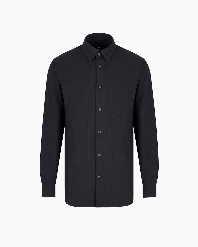 Armani Exchange - Regular fit seersucker shirt, Man, Navy Blue, Size: