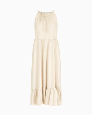 Armani Exchange - ASV Cotton Ruffle Midi Dress, Woman, Beige, Size: