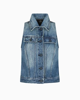 Armani Exchange - Cotton denim vest, Woman, Blue, Size: