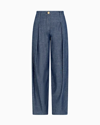 Armani Exchange -  Chambray trousers with pleats, Woman, Blue, Size: 12