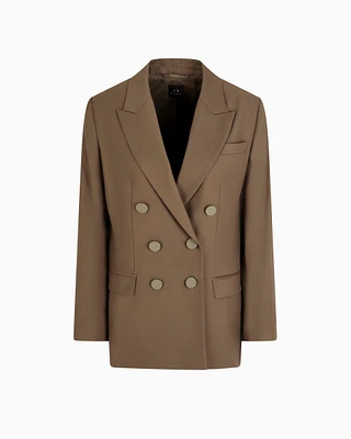 Armani Exchange - Double-breasted twill jacket, Woman, Brown, Size: