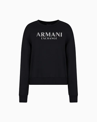 Armani Exchange - Crewneck sweatshirt with metal logo, Woman, Black, Size: