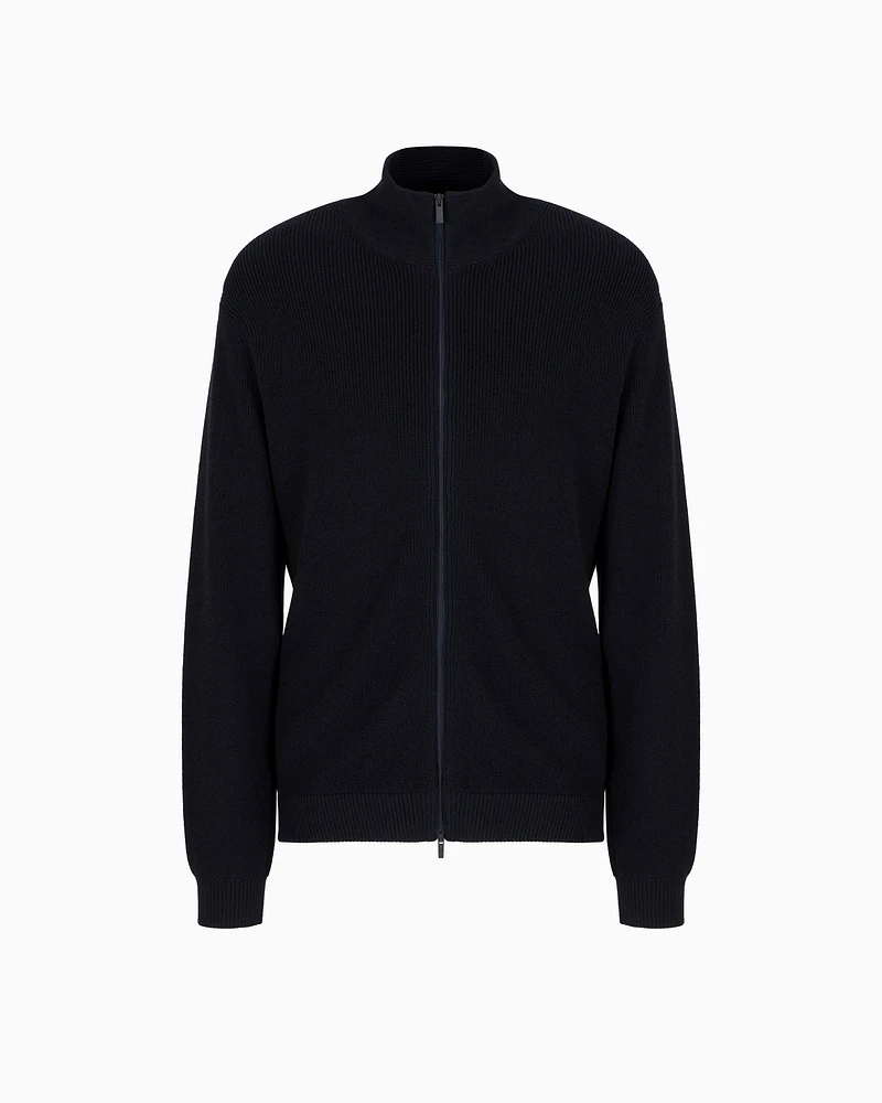 Armani Exchange - Full zip cardigan cotton and wool blend with ribs, Man, Navy Blue, Size: