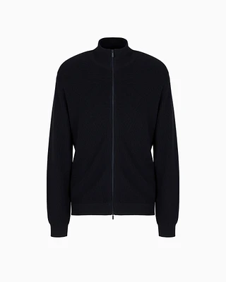 Armani Exchange - Full zip cardigan cotton and wool blend with ribs, Man, Navy Blue, Size: