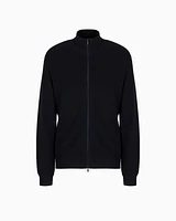Armani Exchange - Full zip cardigan cotton and wool blend with ribs, Man, Navy Blue, Size: