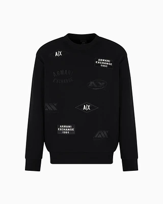 Armani Exchange - Crewneck sweatshirt with patches and logos, Man, Black, Size: XL