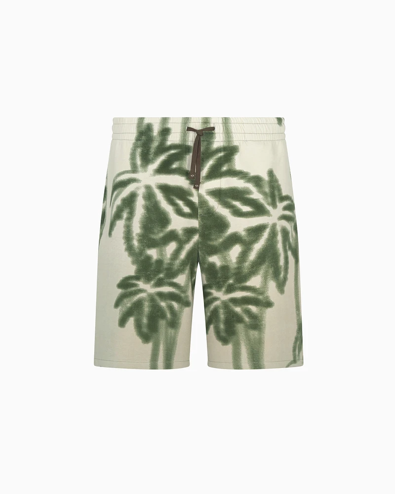 Armani Exchange - Palm Print Cotton Blend Shorts, Man, Beige, Size: