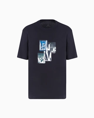 Armani Exchange - Regular fit T-shirt with photo print, Man, Navy Blue, Size: