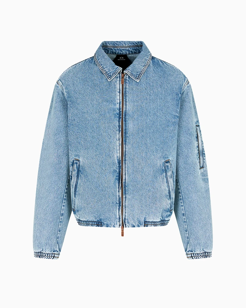 Armani Exchange - Denim Bomber Jacket, Man, Blue, Size: