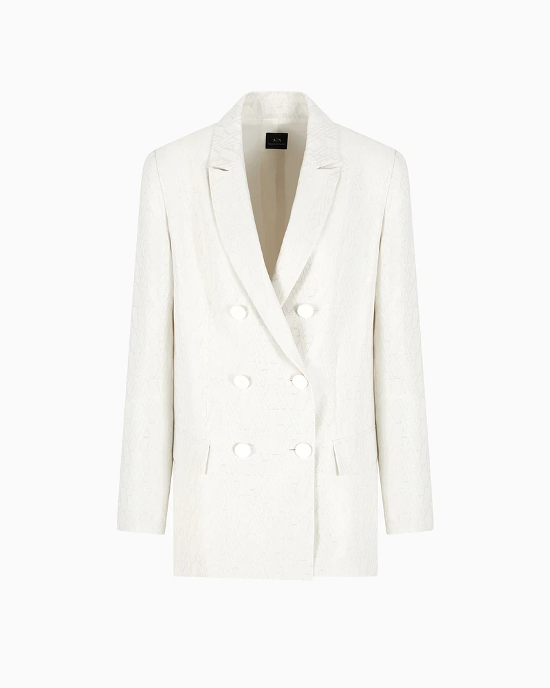 Armani Exchange - Double-breasted jacket in fabric with allover logo, Woman, White, Size: 4