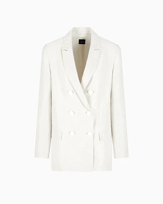 Armani Exchange - Double-breasted jacket in fabric with allover logo, Woman, White, Size: 4