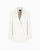 Armani Exchange - Double-breasted jacket in fabric with allover logo, Woman, White, Size: 4