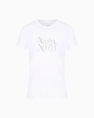Armani Exchange - Regular fit T-shirt with ASV glitter logo, Woman, White, Size: