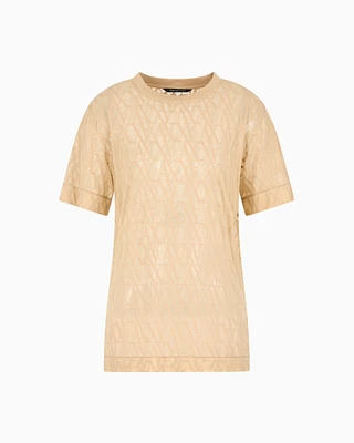 Armani Exchange - Regular fit t-shirt with allover logo, Woman, Beige, Size: