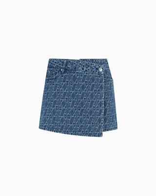 Armani Exchange - Allover Logo Denim Wrap Shorts, Woman, Blue, Size: 2