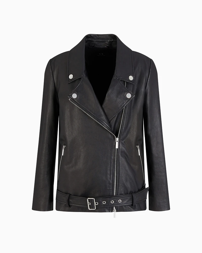 Armani Exchange - Used effect leather jacket, Woman, Black, Size: