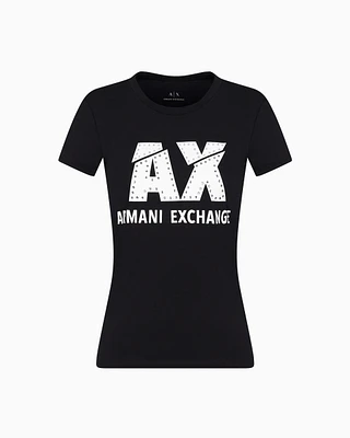 Armani Exchange - Slim fit T-shirt stretch cotton jersey, Woman, Black, Size: