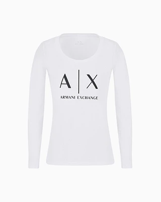 Armani Exchange - Pima Cotton Print Long Sleeve T-Shirt, Woman, White, Size: