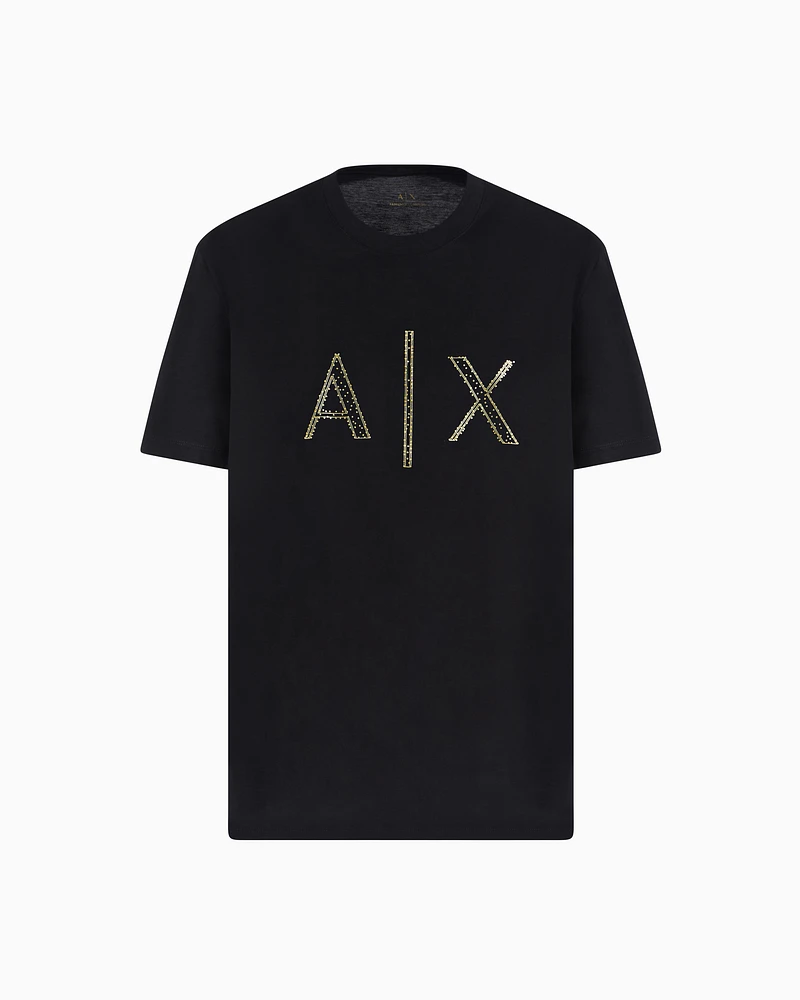 Armani Exchange - Regular fit T-shirt with rhinestone logo, Man, Black, Size: