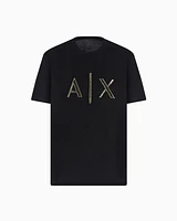 Armani Exchange - Regular fit T-shirt with rhinestone logo, Man, Black, Size: