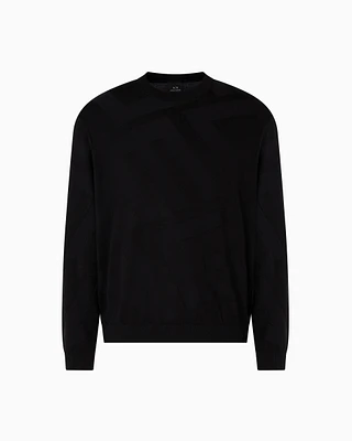 Armani Exchange - Viscose blend sweater with jacquard lettering, Man, Black, Size: