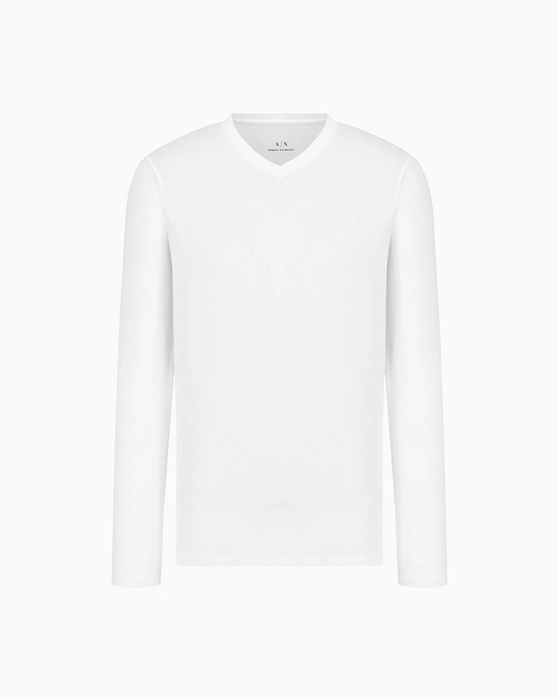 Armani Exchange - Pima Cotton Long Sleeve V-Neck T-Shirt, Man, White, Size:
