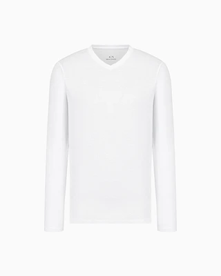 Armani Exchange - Pima Cotton Long Sleeve V-Neck T-Shirt, Man, White, Size: