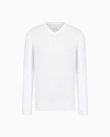 Armani Exchange - Pima Cotton Long Sleeve V-Neck T-Shirt, Man, White, Size: