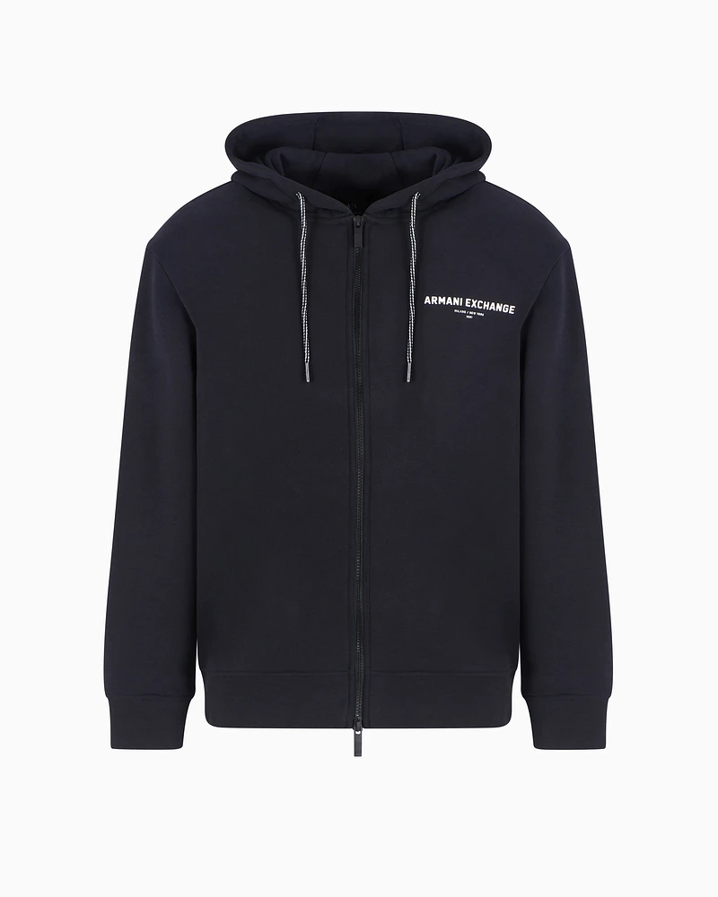 Armani Exchange - Zip-up hoodie with Milan/New York print on the back, Man, Navy Blue, Size: