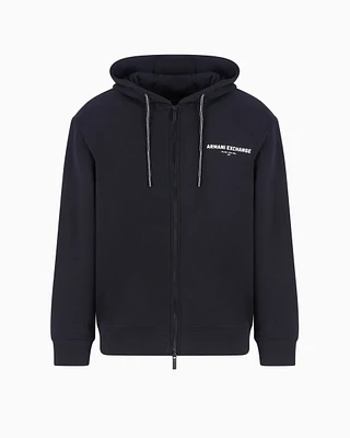 Armani Exchange - Zip-up hoodie with Milan/New York print on the back, Man, Navy Blue, Size: