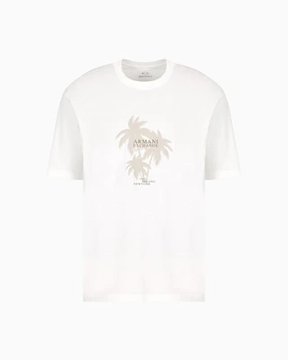 Armani Exchange -  Regular fit palm tree print t-shirt, Man, White, Size: