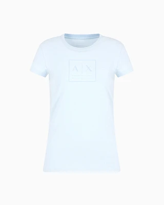 Armani Exchange -  Slim fit T-shirt with logo, Woman, Light Blue, Size: