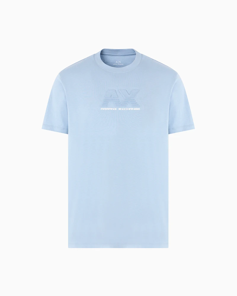 Armani Exchange - Regular fit T-shirt with embossed logo, Man, Light Blue, Size: