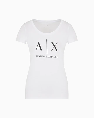 Armani Exchange - Pima Cotton Print Short T-Shirt, Woman, White, Size: