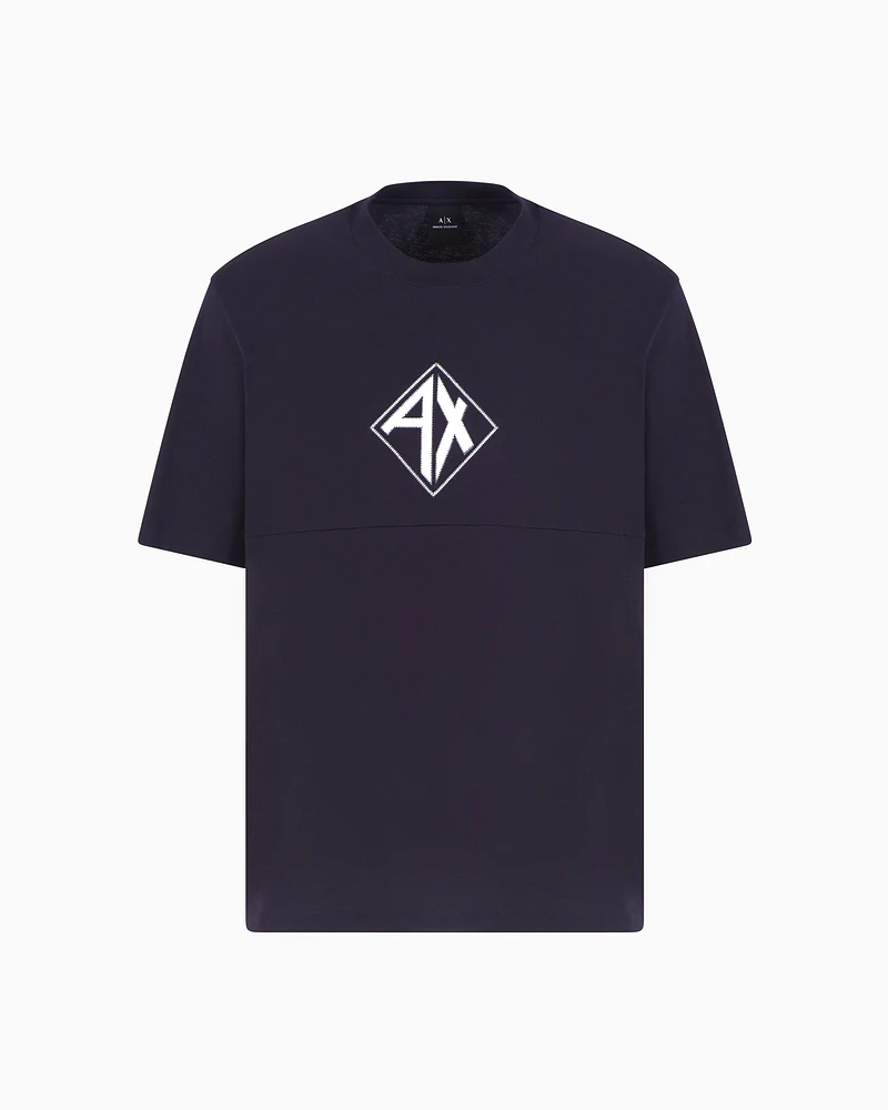 Armani Exchange - Regular fit T-shirt with logo print, Man, Navy Blue, Size: