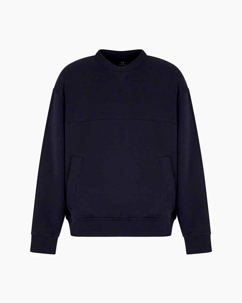 Armani Exchange - Bonded cotton crewneck sweatshirt, Man, Navy Blue, Size: