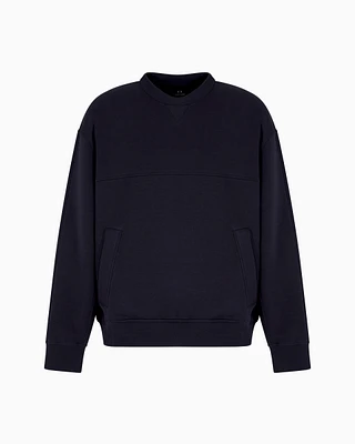 Armani Exchange - Bonded cotton crewneck sweatshirt, Man, Navy Blue, Size: