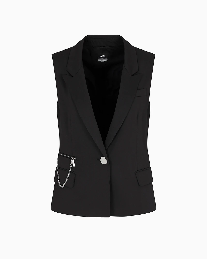 Armani Exchange - Single breasted vest with pendant chain, Woman, Black, Size: 4