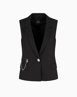 Armani Exchange - Single breasted vest with pendant chain, Woman, Black, Size: 4