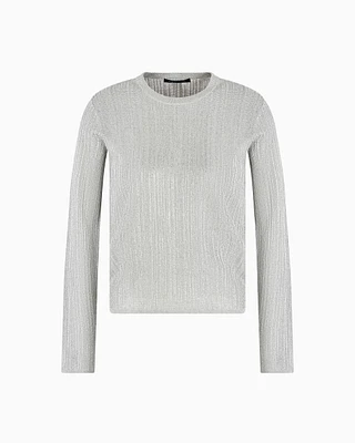 Armani Exchange - Long-sleeved sweater lurex yarn, Woman, Silver, Size: