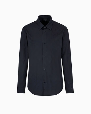 Armani Exchange - Regular fit cotton shirt with allover logo tone, Man, Navy Blue, Size: