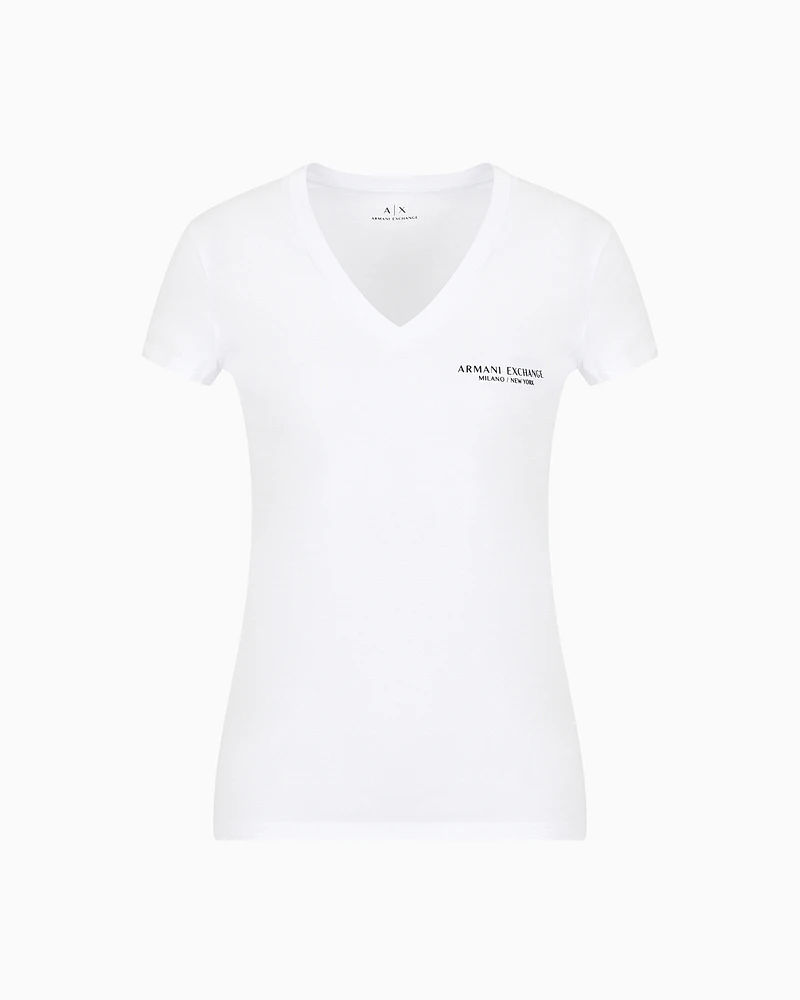 Armani Exchange - Slim-fit jersey T-shirt with V-neck, Woman, White, Size: