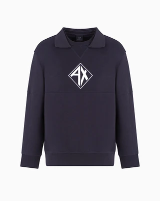 Armani Exchange - Sweatshirt with collar and logo on the chest, Man, Navy Blue, Size: