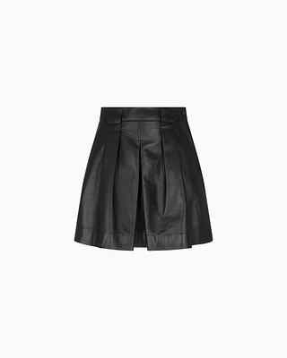 Emporio Armani - Nappa lambskin skirt with godet pleat, Woman, Black, Size: