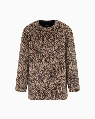 Emporio Armani - Double-breasted animal-print wool-blend pea coat, Woman, Patterned, Size: